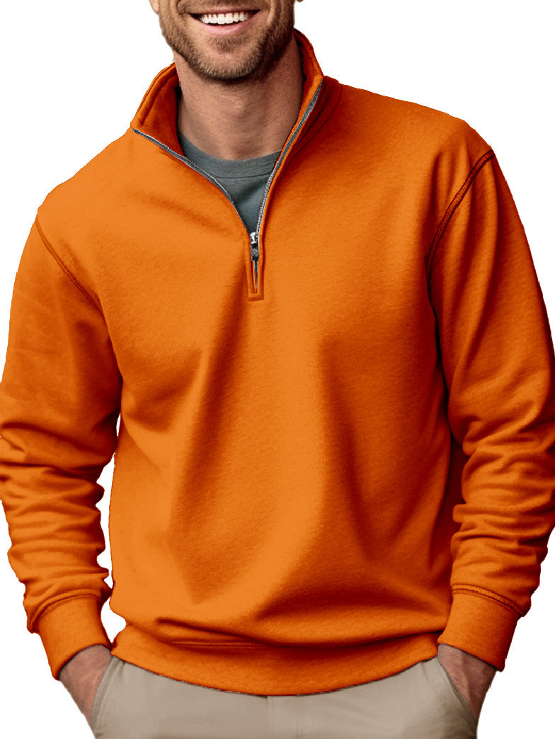 Casual Zipper Stand-up Collar Thick Fleece-lined Solid Color Men's Sweater