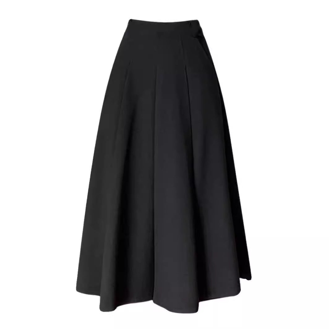 High Waist A- Line Skirt Niche Umbrella Skirt Brown Pleated Dress