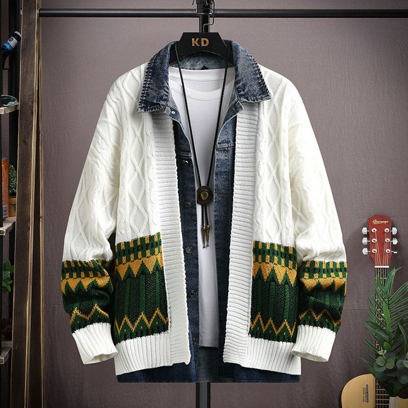 Men's Clothing Fashion Polo Collar Sweater Cardigan Coat