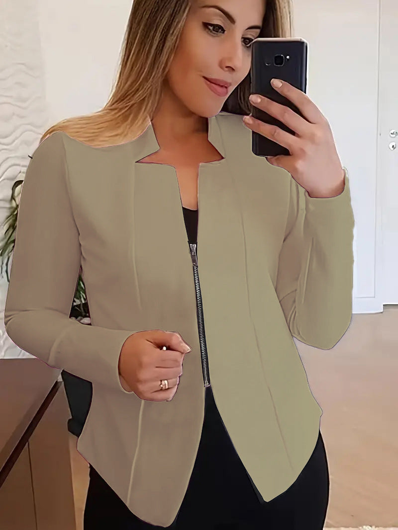 Women's Solid Color Top Zipper Jacket Small Suit