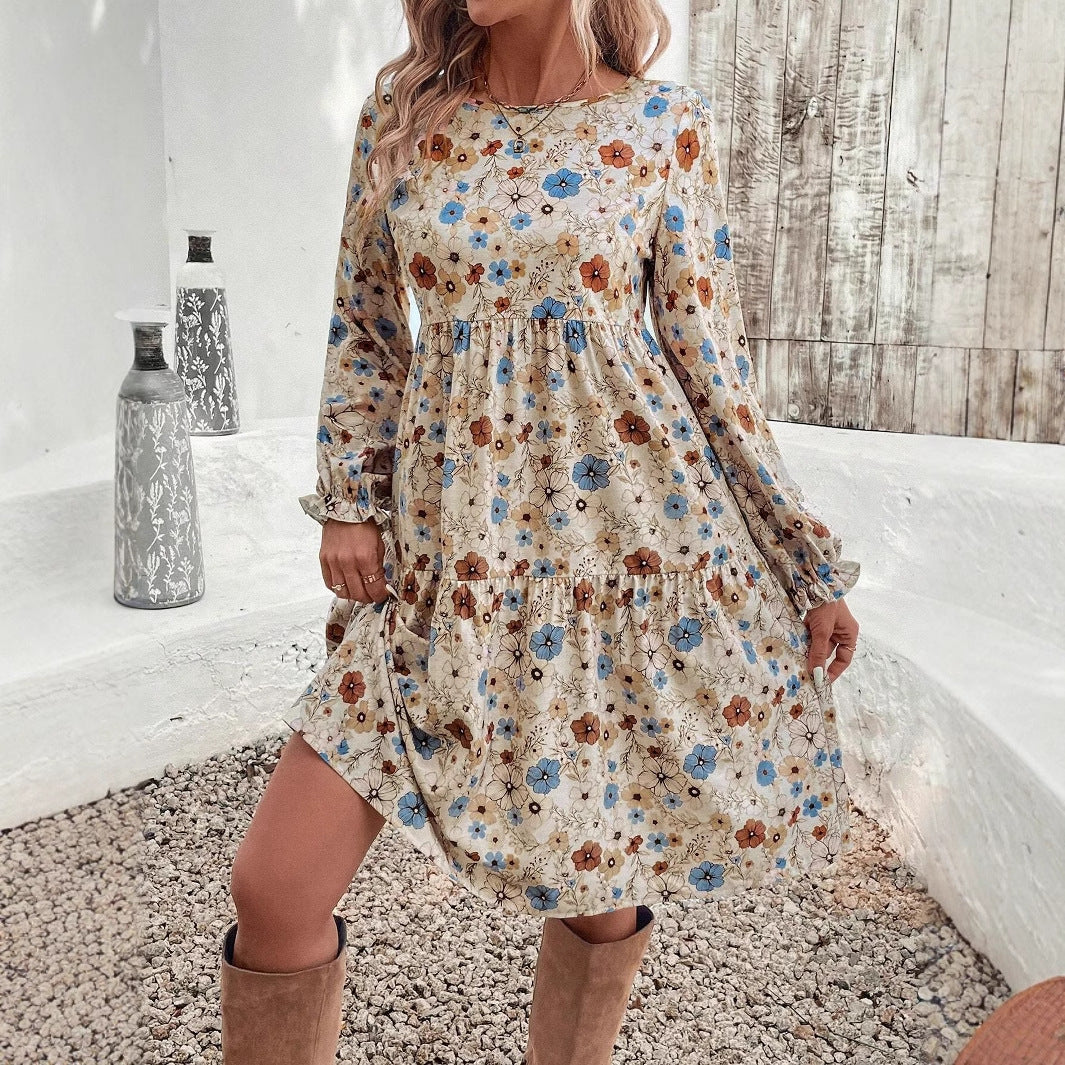 Pleated Ruffle Sleeve Fashion Dress Women