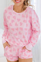 Pink Heart Print Long Sleeve Top and Shorts Loungewear Set