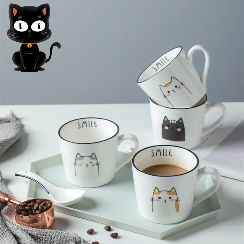 Breakfast Ceramic Milk Coffee Cup Couple Personality Creative Coffee Cup Cartoon Cat Pattern Kitchen Gadgets