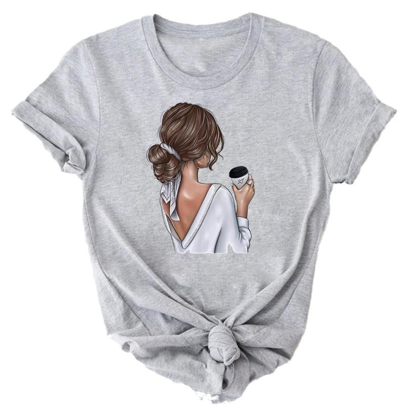 Women's Coffee Cartoon Printed Clothing Top