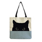 Color Matching Cat Cotton And Linen Shopping Bag Cartoon Women's Shoulder Handbag