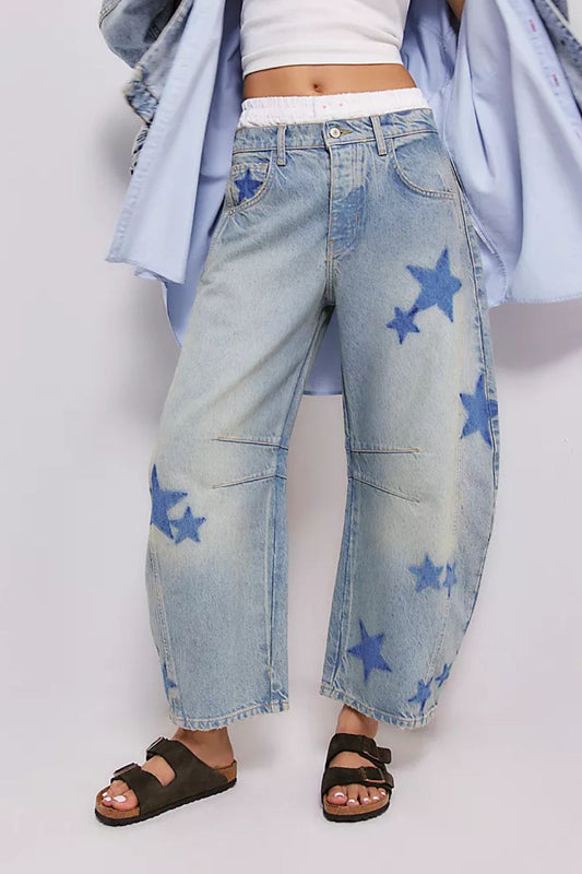 Contrast Star Wide Leg Jeans