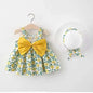 Summer New Baby Girl Print Bow Suspender Dress