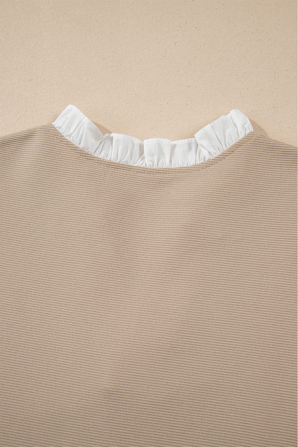 Pale Khaki Frill V Neck Ruffle Textured Top