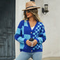 Autumn And Winter New Women's Knitted Plaid Stitching Plus Size Sweater