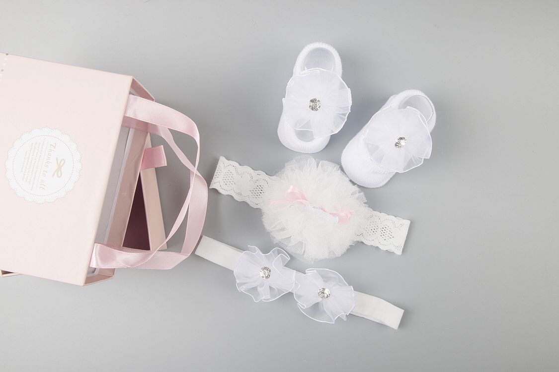 New baby hair accessories socks and shoes set box