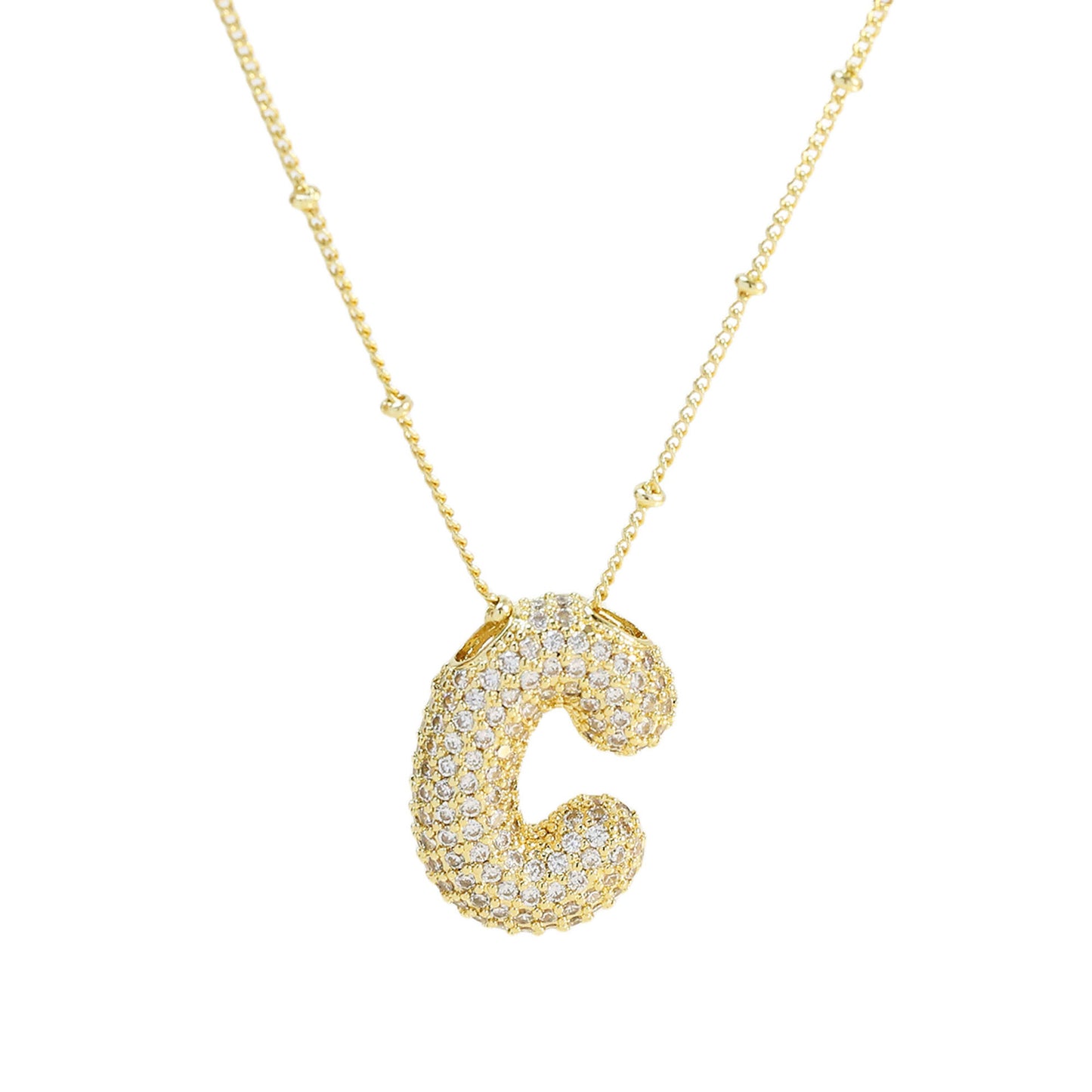 Brass Zircon Bubble Balloon Letter Pendant Necklace For Women