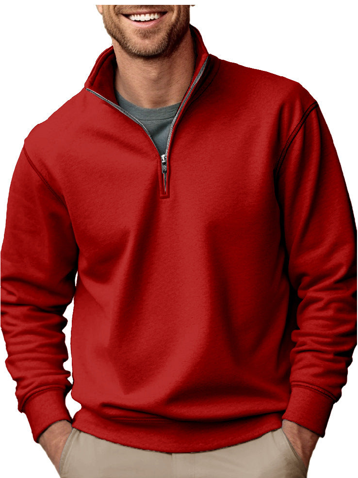 Casual Zipper Stand-up Collar Thick Fleece-lined Solid Color Men's Sweater