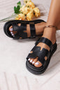 Black Hollow Out Buckle Strap Beach Slippers