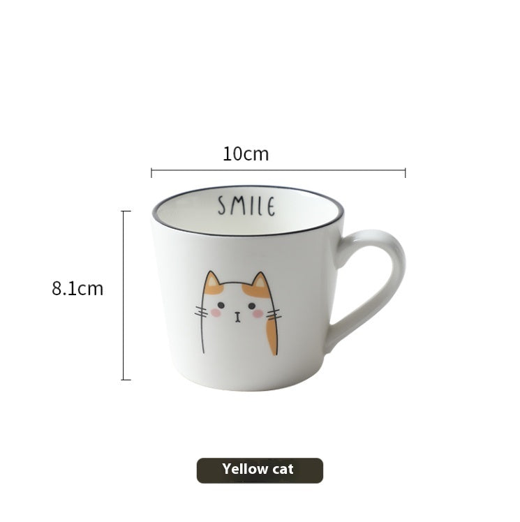 Breakfast Ceramic Milk Coffee Cup Couple Personality Creative Coffee Cup Cartoon Cat Pattern Kitchen Gadgets