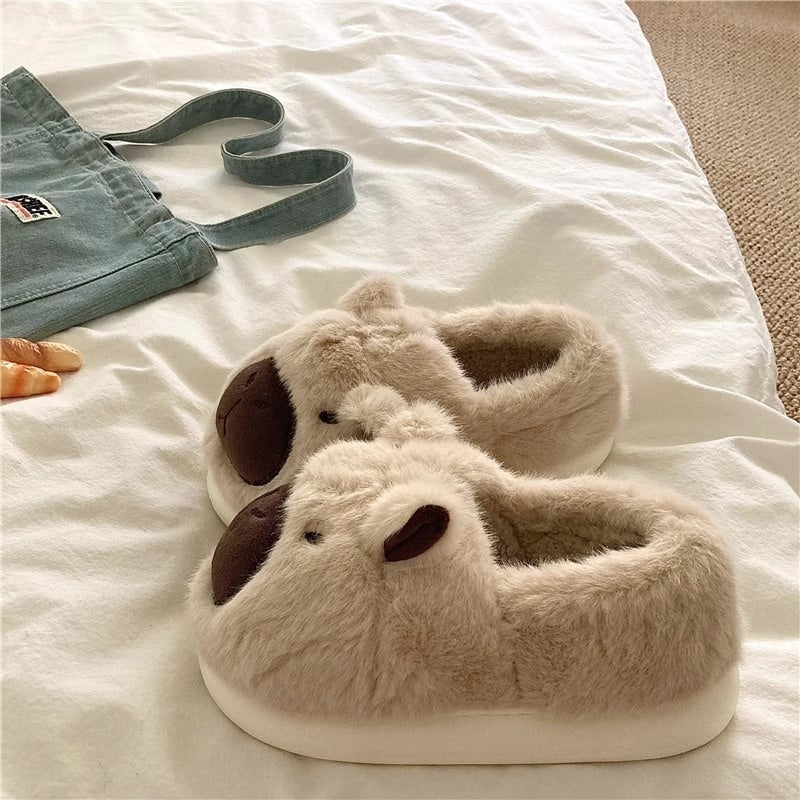 Capabala Cute Plush Platform Heel Covered Outdoor Warm Slippers