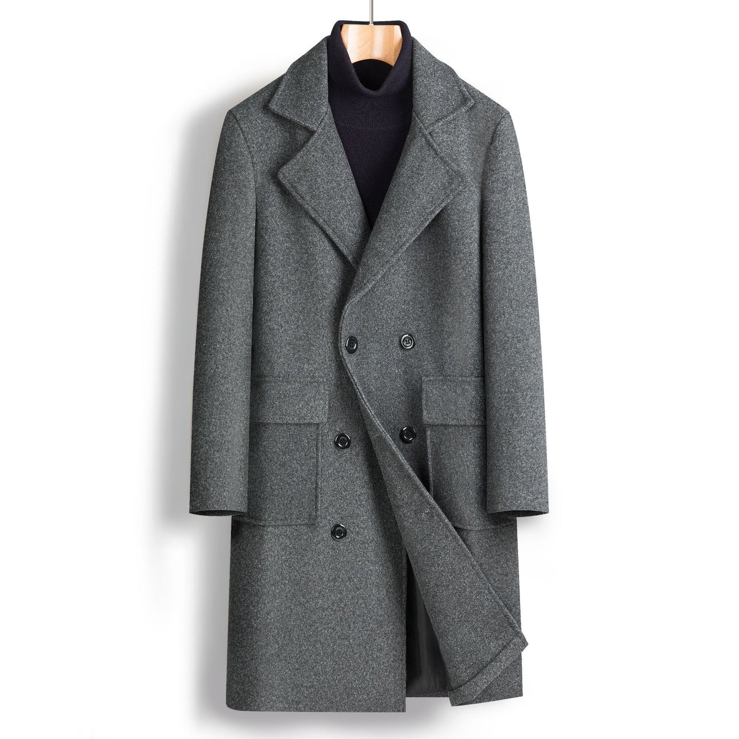 Fall Winter Men Double Breasted Mid-length Coat