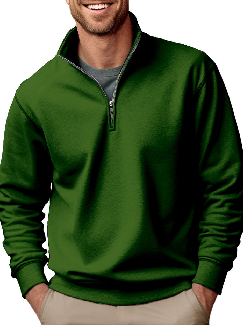 Casual Zipper Stand-up Collar Thick Fleece-lined Solid Color Men's Sweater