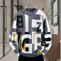 Men's Letter Jacquard Round Neck Loose Casual Sweater