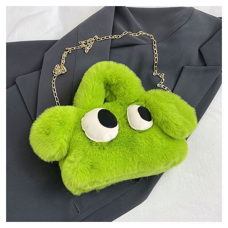 Cute Cartoon Big Eyes Dog Plush Bags For Women Winter Fashion Chains Handbags Designer Personalized Shoulder Crossbody Bag