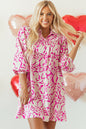 Pink Leopard Print Loose Fit Babydoll Mini Dress