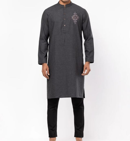 Erri Embroidered Grey Viscose Panjabi Pajama Set