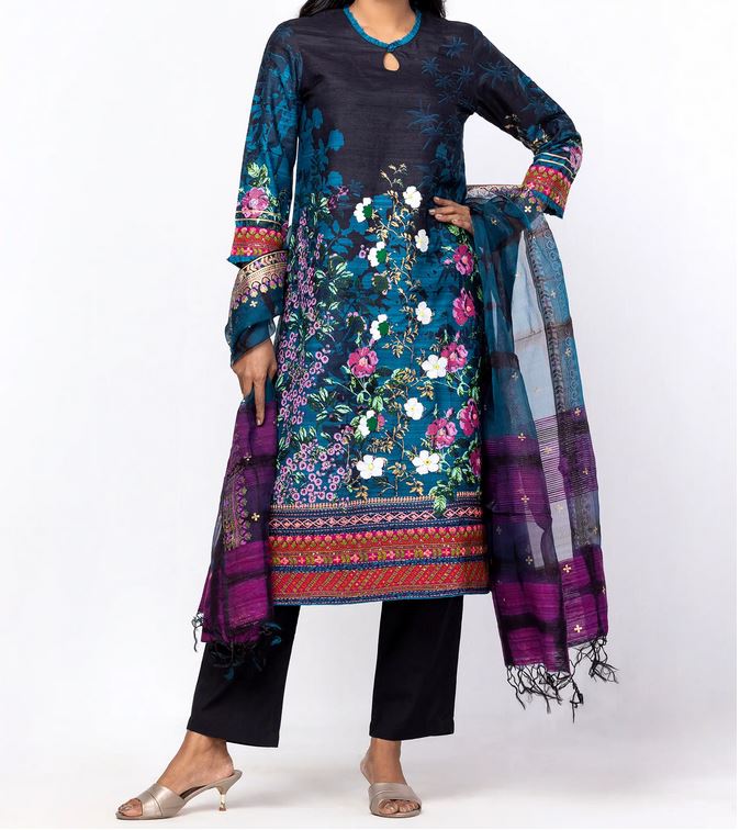 Stunning Teal Mughal Tropical Theme Shalwar Kameez with Intricate Embroidery