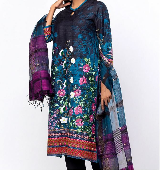 Stunning Teal Mughal Tropical Theme Shalwar Kameez with Intricate Embroidery