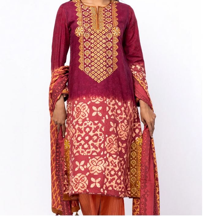 Stunning Plum Shalwar Kameez with Punching Block and Embroidery Details