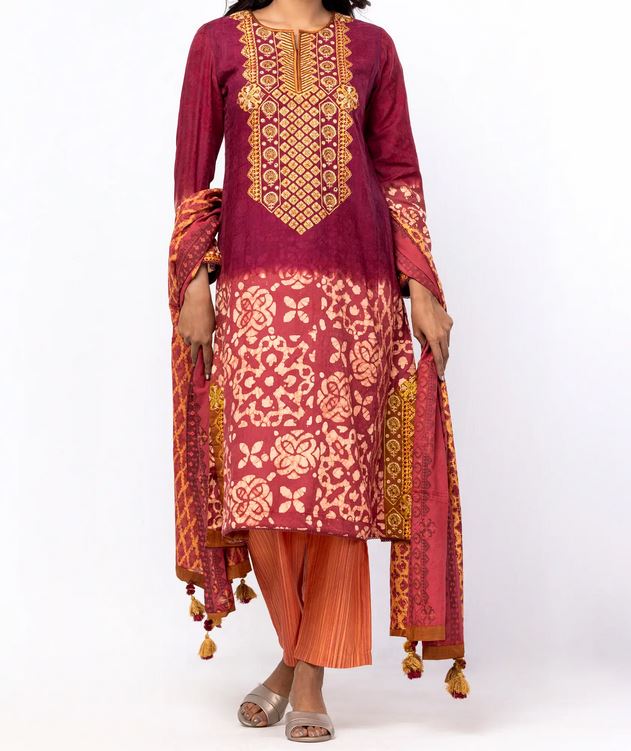 Stunning Plum Shalwar Kameez with Punching Block and Embroidery Details