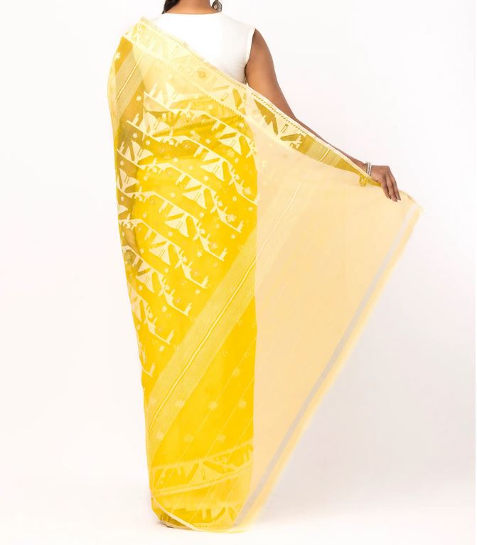 Luxurious Yellow Jamdani Saree in Half Silk