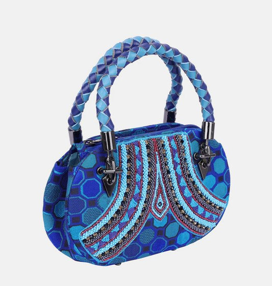 Blue Stitched Multi-Fabric Tote