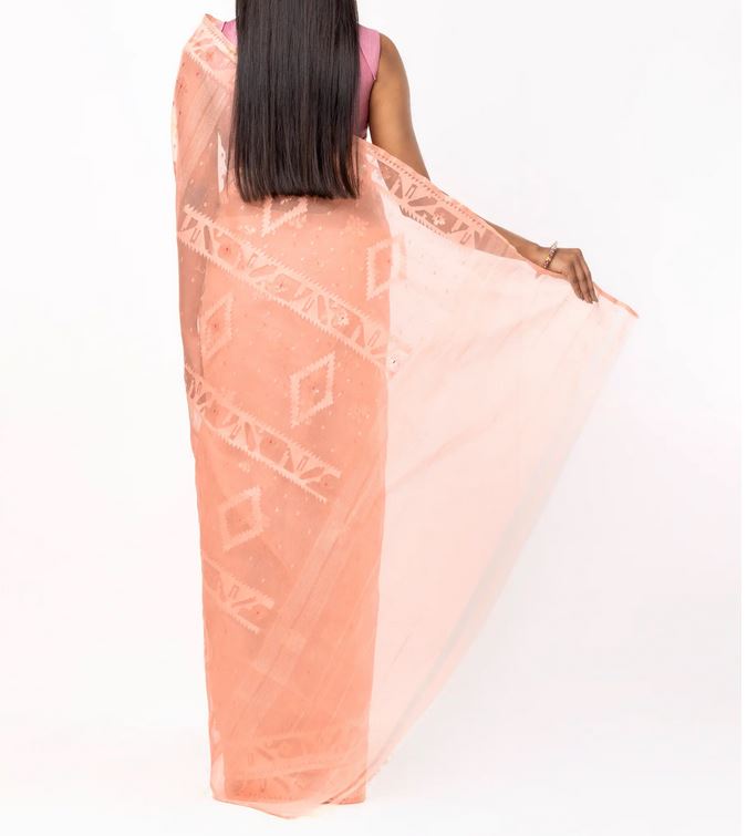 Timeless Peach Jamdani Half-Silk Saree