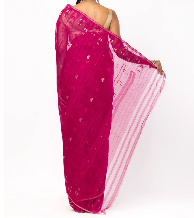 Stunning Magenta Jamdani Saree in Half Silk