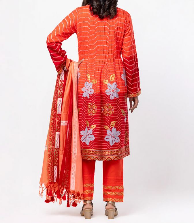 Luxurious Fire Orange Shalwar Kameez with Intricate Punching Block Patterns