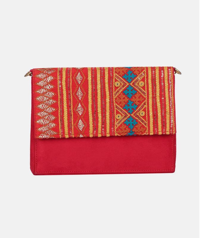 Embroidered Chosa Purse Color Red