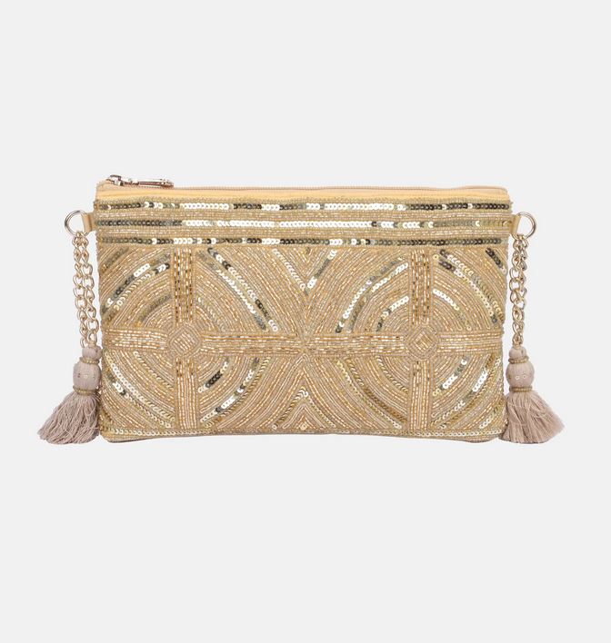 Golden Erri Embroidered Multi-Textured Handbag