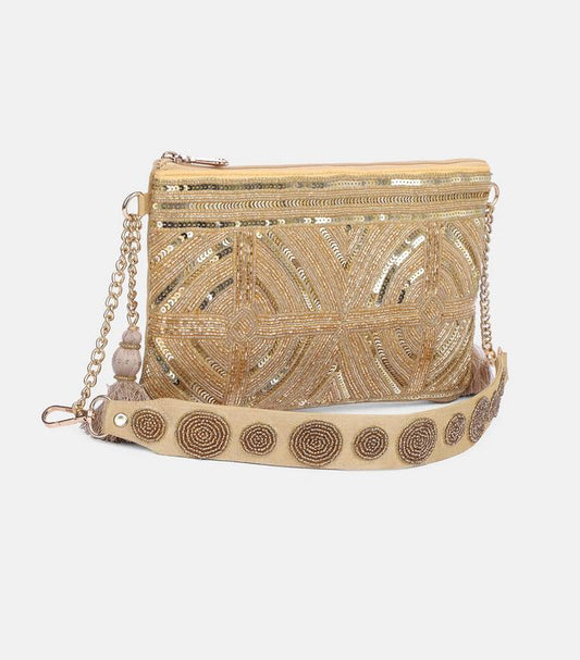 Golden Erri Embroidered Multi-Textured Handbag