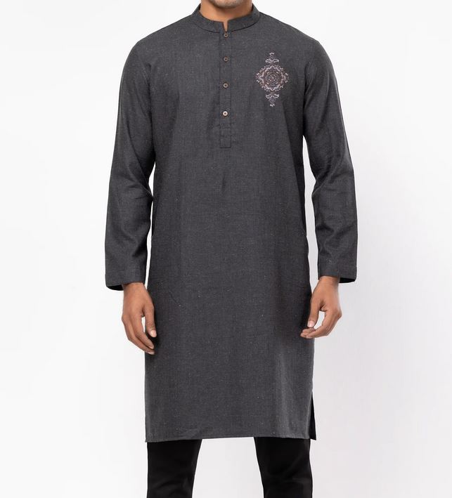 Erri Embroidered Grey Viscose Panjabi Pajama Set