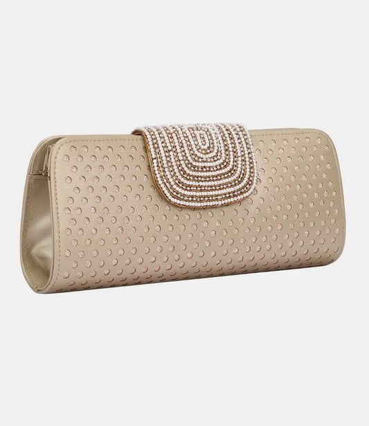 Embroidered Leather Purse Light Beige