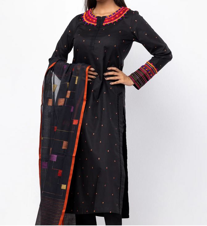 Graceful Black Folk Art Inspired Shalwar Kameez