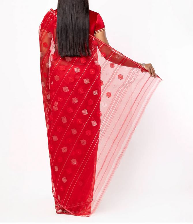 Vibrant Red Half-Silk Jamdani Elegance