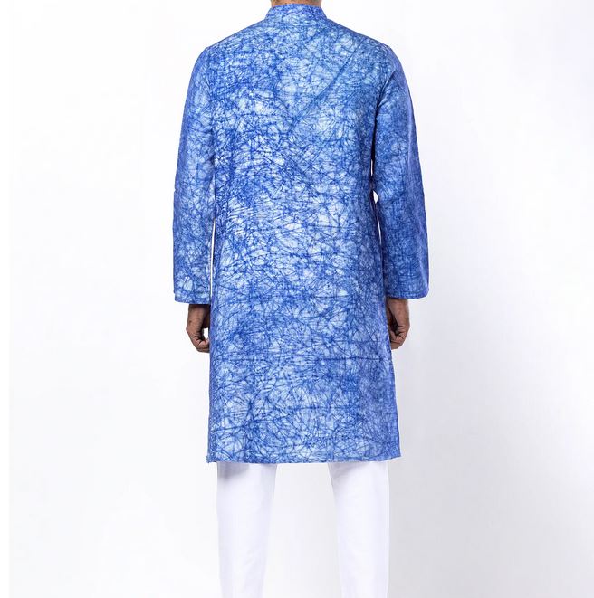 Stylish Blue Embroidered Panjabi in Viscose-Cotton Blend