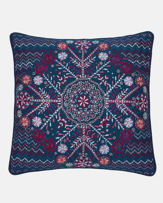 Elegant Teal Blue Nakshi Kantha Cushion Cover