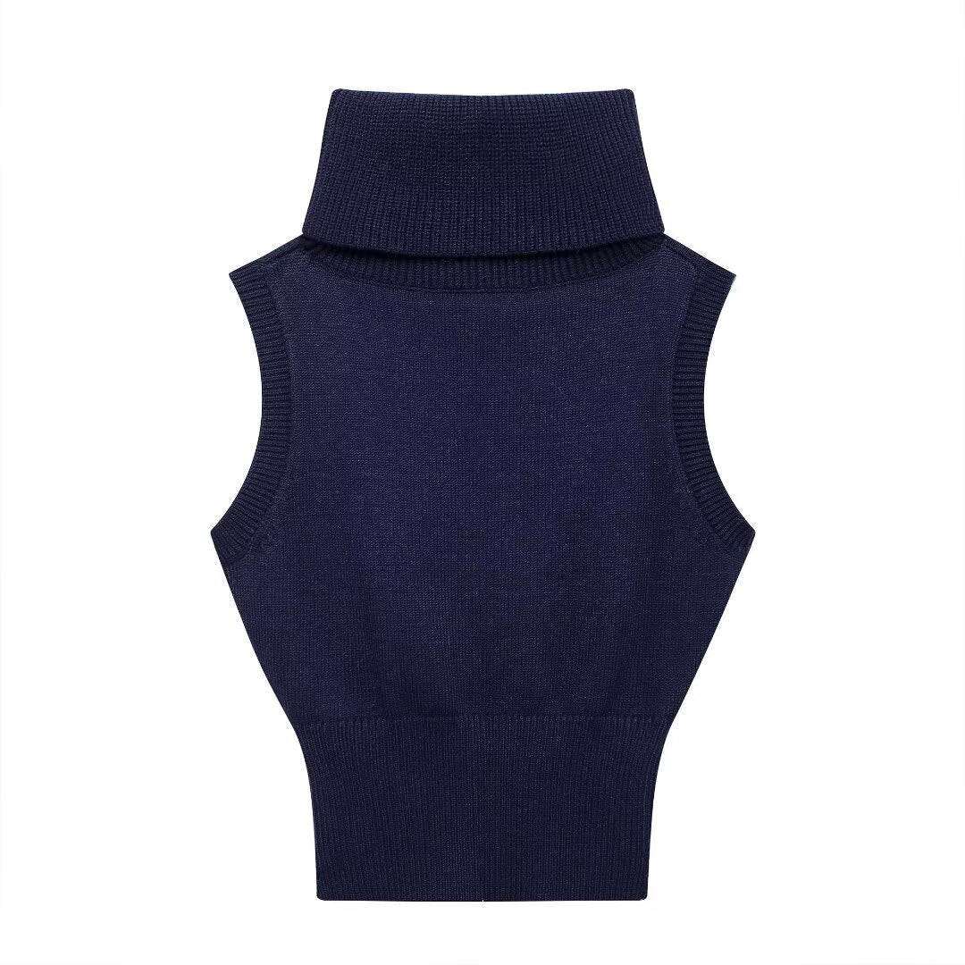 Fashionable All-match Solid Color Stand Collar Knitted Short Vest