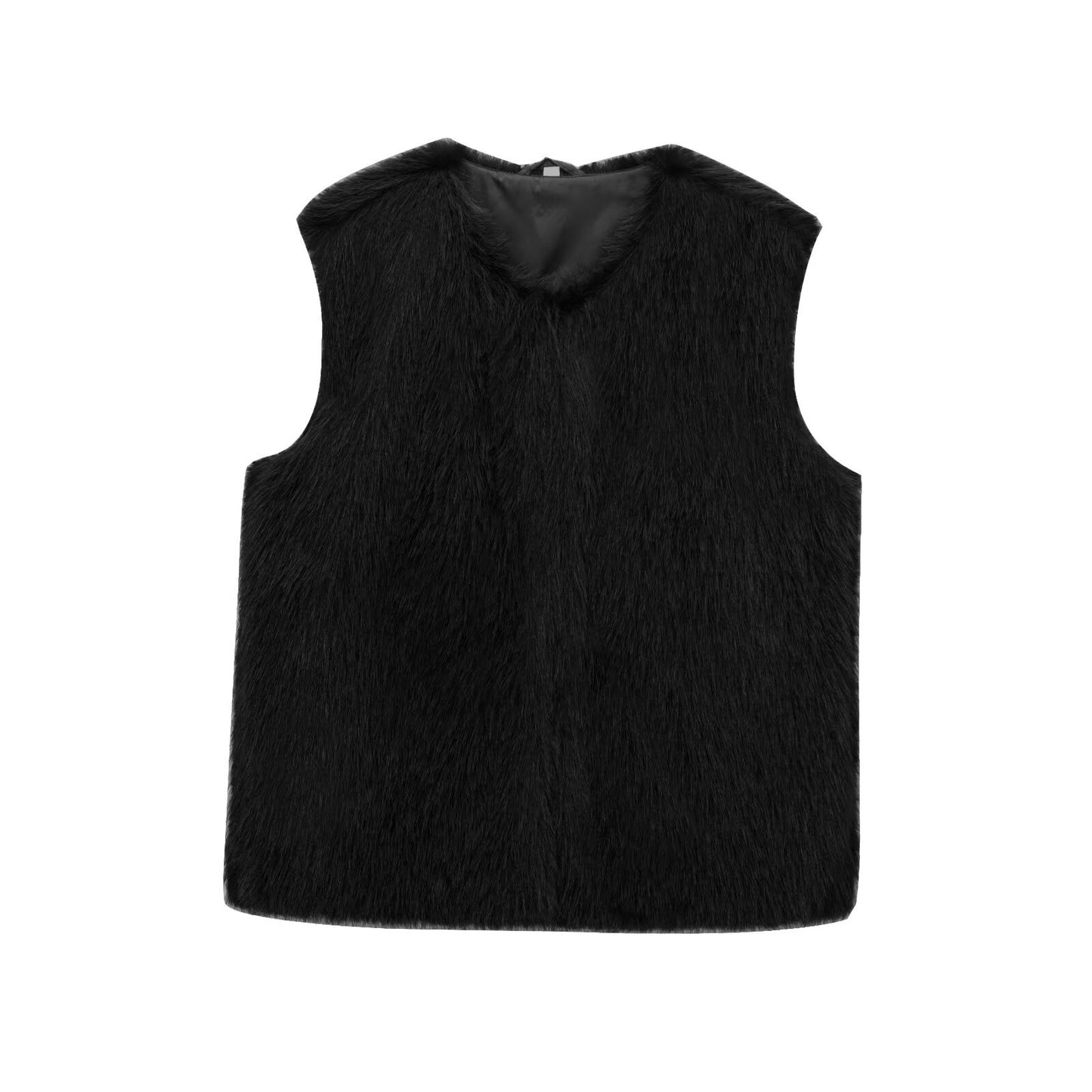 Women's New French Minority Faux Fur Sleeveless Crew Neck Vest