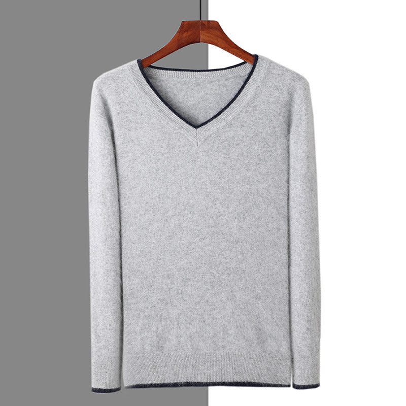 Men's Pullover V-neck Loose Color Matching Plus Size Thermal Sweater