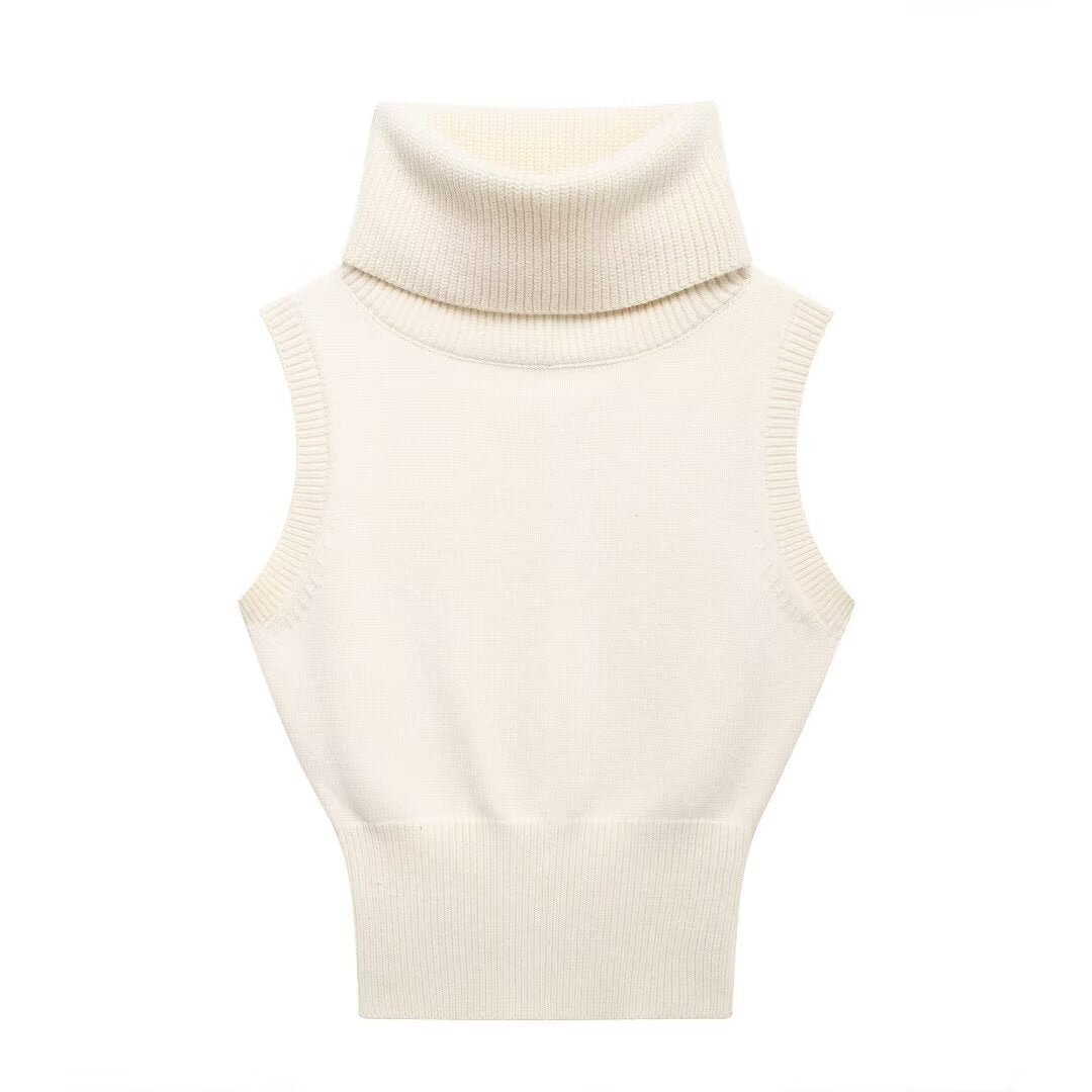 Fashionable All-match Solid Color Stand Collar Knitted Short Vest