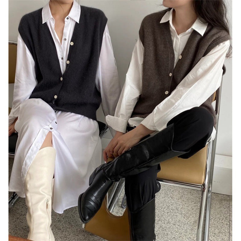 Cardigan Loose Korean Style Wool Vest Knitted Spring And Autumn Bandage Dress Elegant Vest