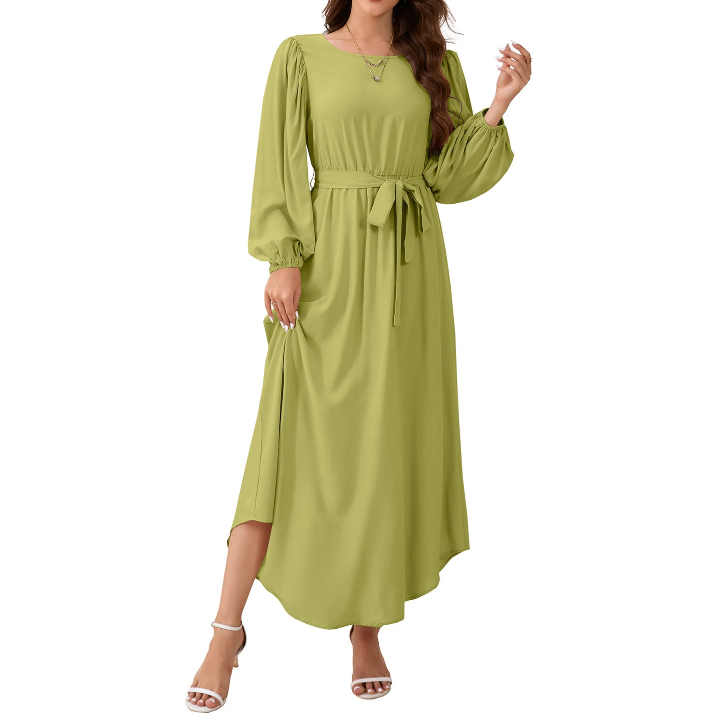 Autumn Round Neck Bubble Long Sleeve Dress Women's Clothing European And American