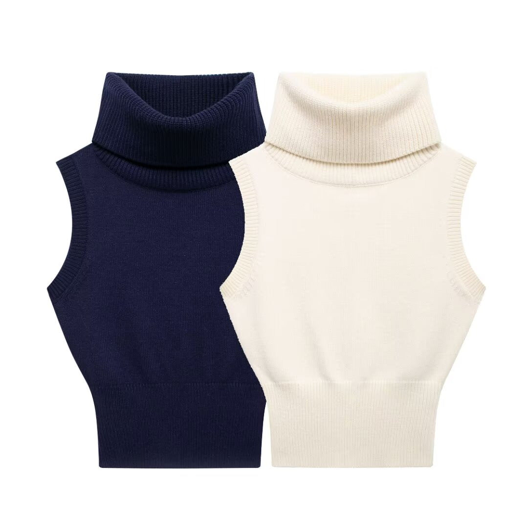 Fashionable All-match Solid Color Stand Collar Knitted Short Vest